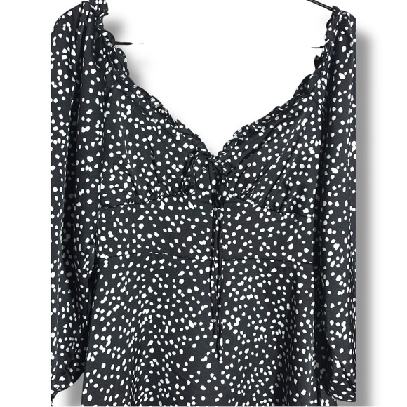 She + Sky Black and White Polka Dot Ruffled Front Tie Long Sleeve Mini Dress - Picture 15 of 16